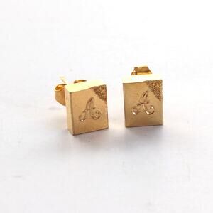 Vintage Dainty Delicate Rectangle "A" Initial Textured Gold Tone Stud Earrings